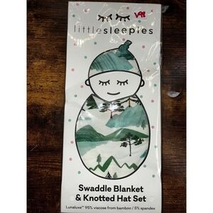 V98. Little Sleepies‎ Mountains Swaddle and Knotted Hat Set NIB